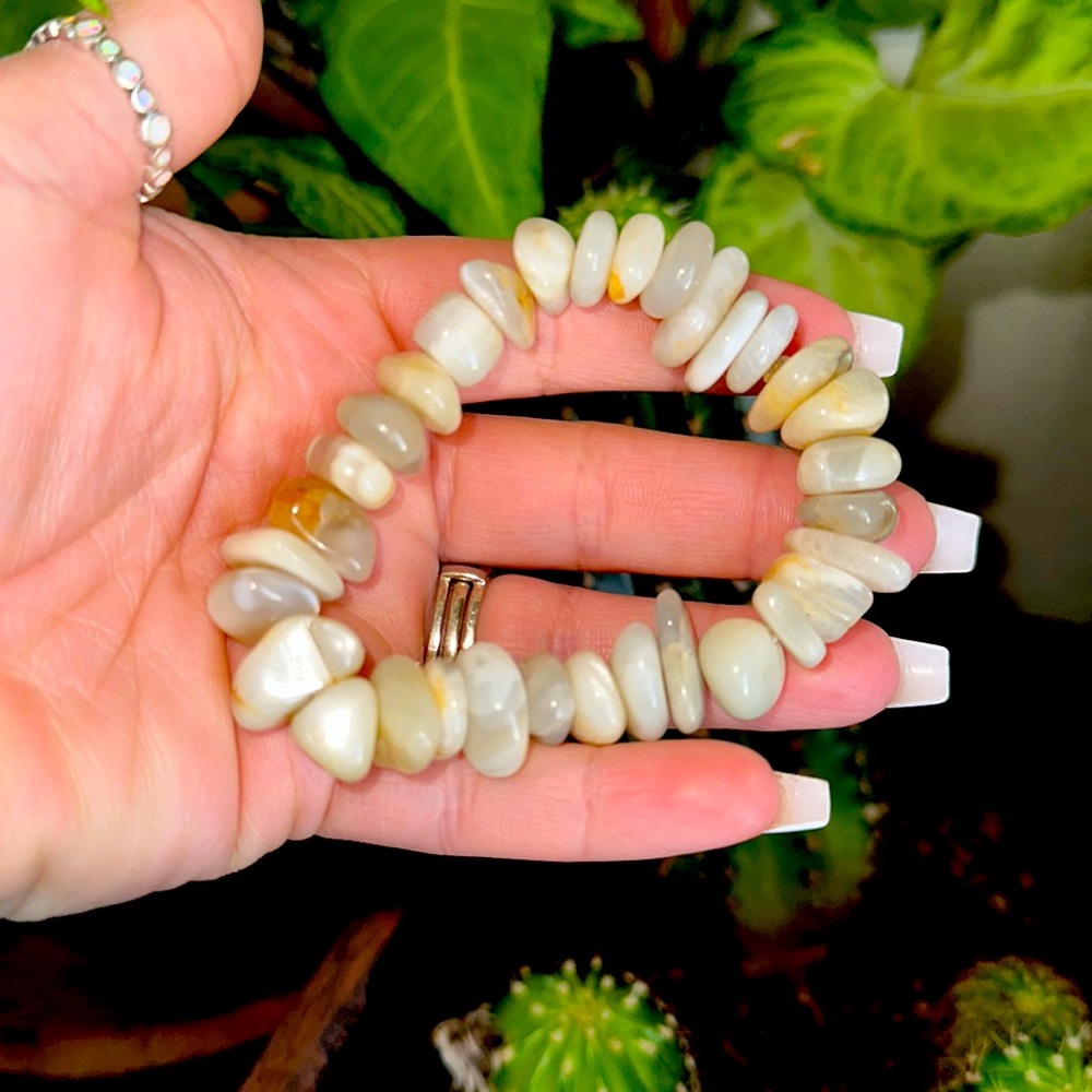 Genuine white flashy moonstone stretch bracelet feminine energy crystal healing